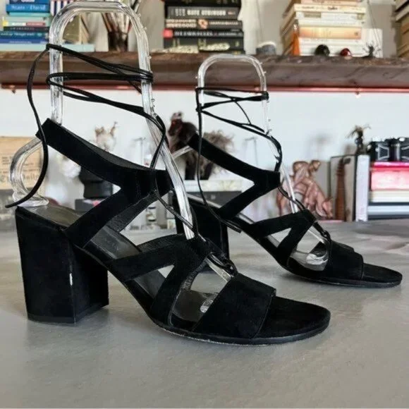 Stuart Weitzman Bigtiegirl Suede Lace Up Block Heel Gladiator Sandals - Picture 1 of 7